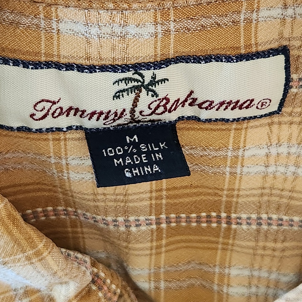 Tommy Bahama Silk Shirt Mens Medium Mustard Yellow Plaid Long Sleeve Button Up - Picture 5 of 10
